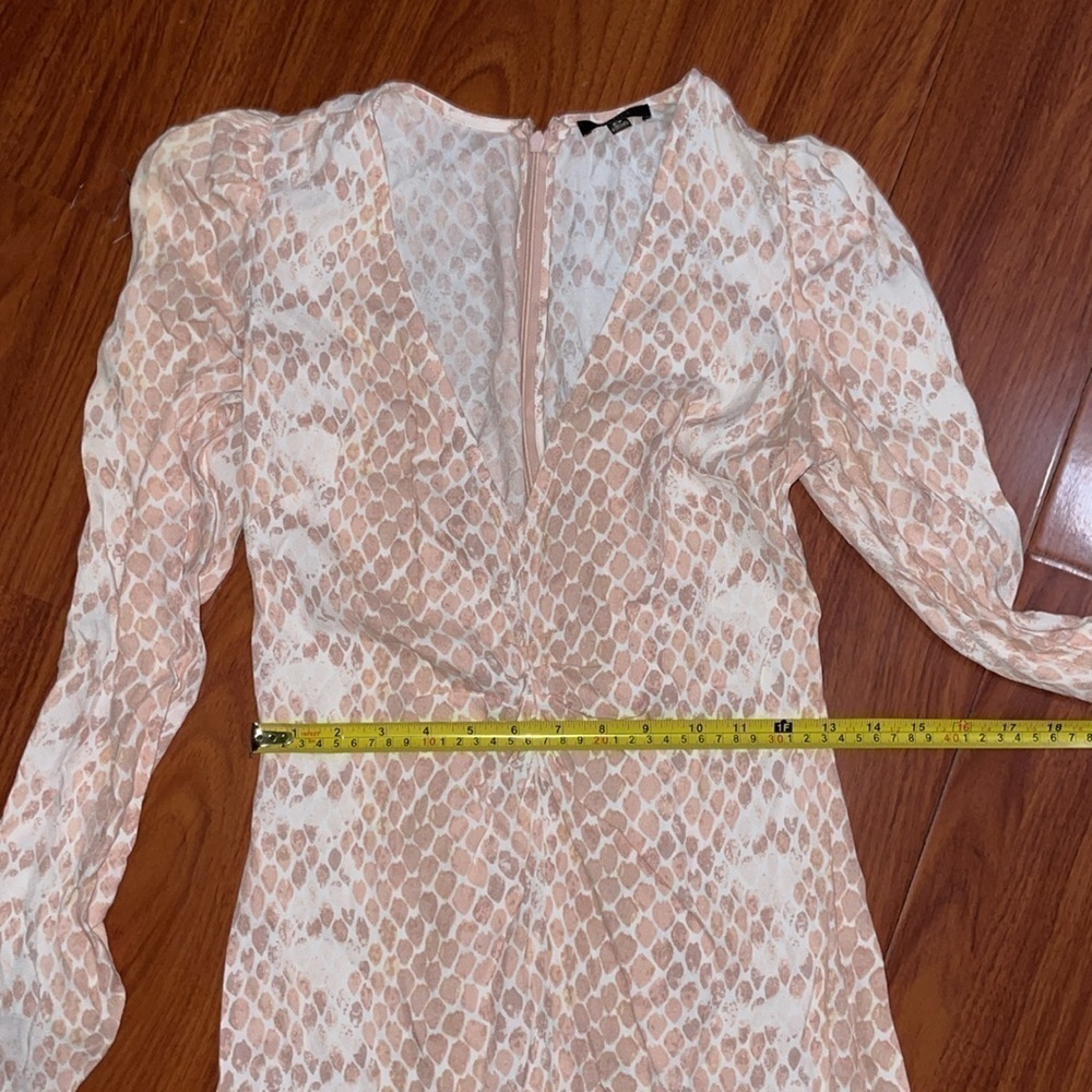 AFRM Revolve Pink Snakeskin Puff Sleeve maxi Dress front slit size S P NWOT - Picture 6 of 11